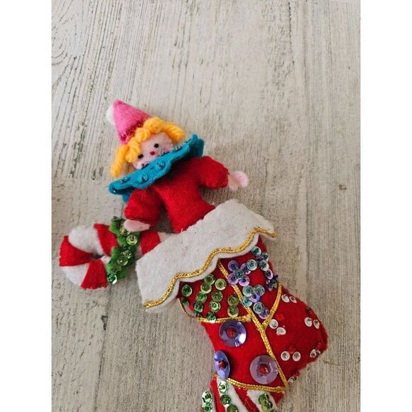 Sequin knit vintage snowman stocking gesture lollipop ornaments Xmas tree set - Picture 4 of 8